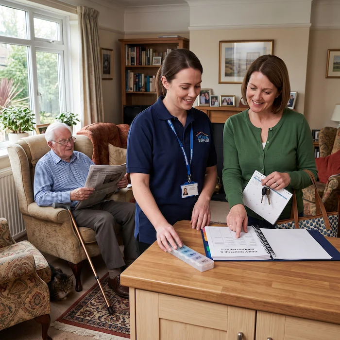 Respite caregiver providing planned support to an older adult at home